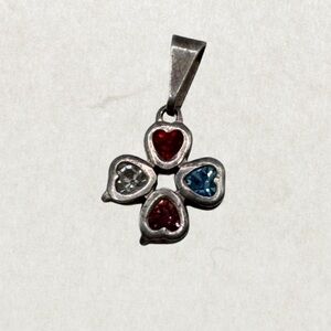 Vintage Sterling Silver Artisan Cross Pendant with Heart Gemstones